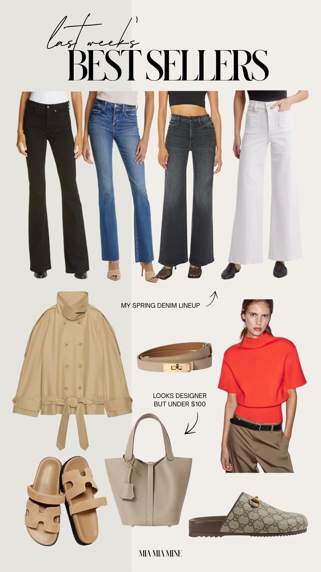 This week’s best sellers - spring outfit ideas, the best denim and Amazon finds!
 Amazon Hermes tote
Veronica beard jeans run TTS
Amazon belt under $20
Mother black denim runs TTS
Zara red sweater runs TTS
L’Agence Ruth Jeans runs TTS
Amazon Hermes slides
Mother lasso jeans
Frame white palazzo jeans



#LTKPetite #LTKOver40 #LTKmomlife