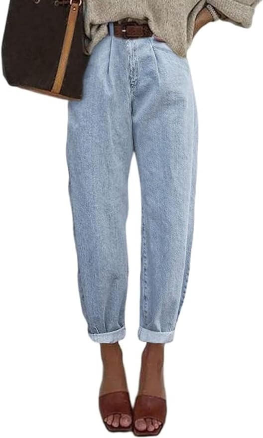 EVALESS High Waisted Baggy Cargo Jeans for Women Casual Loose Cropped Y2k Denim Pants | Amazon (US)