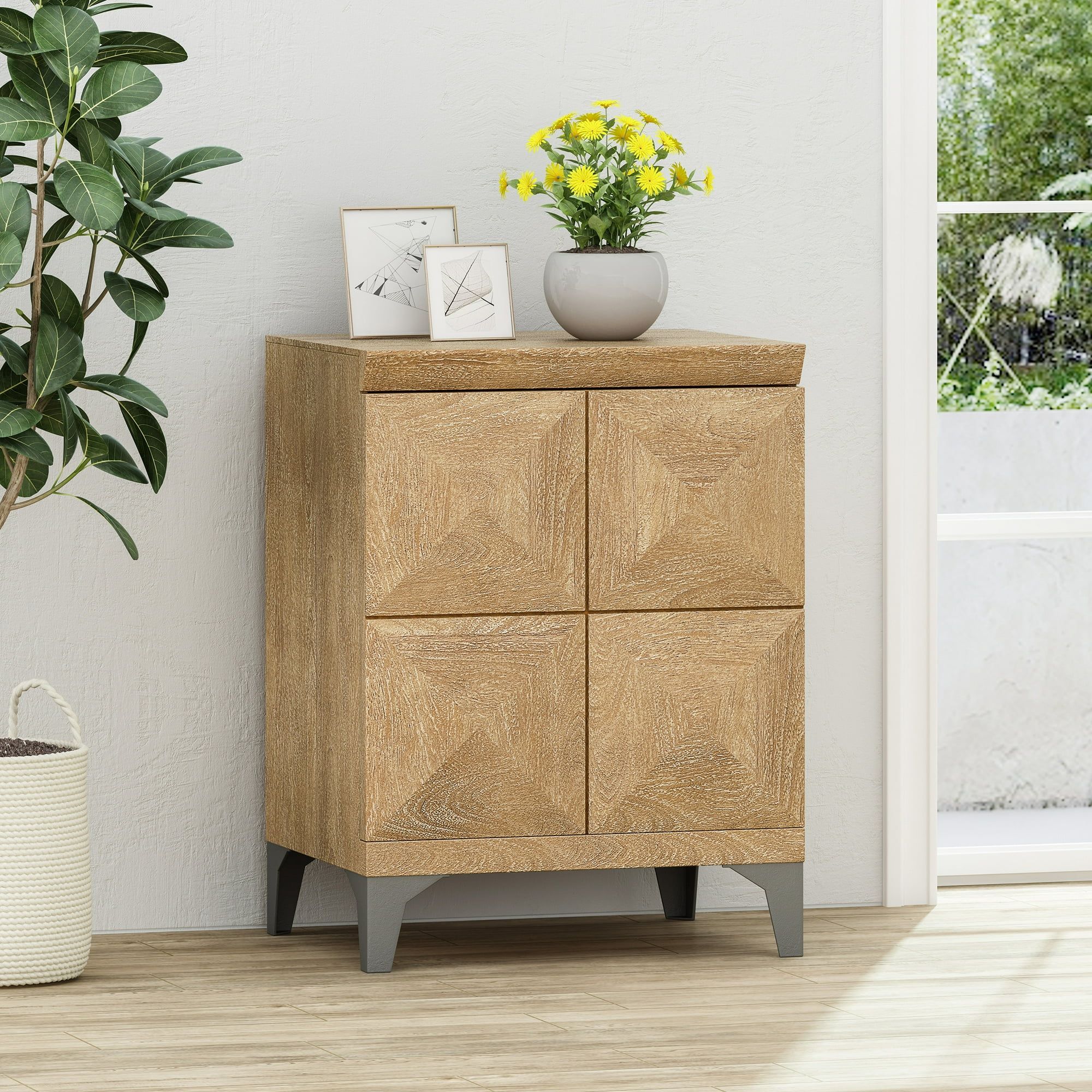 Noble House Scotlyn Handcrafted Boho Mango Wood Cabinet, Sandblasted Oak and Gray Antique | Walmart (US)