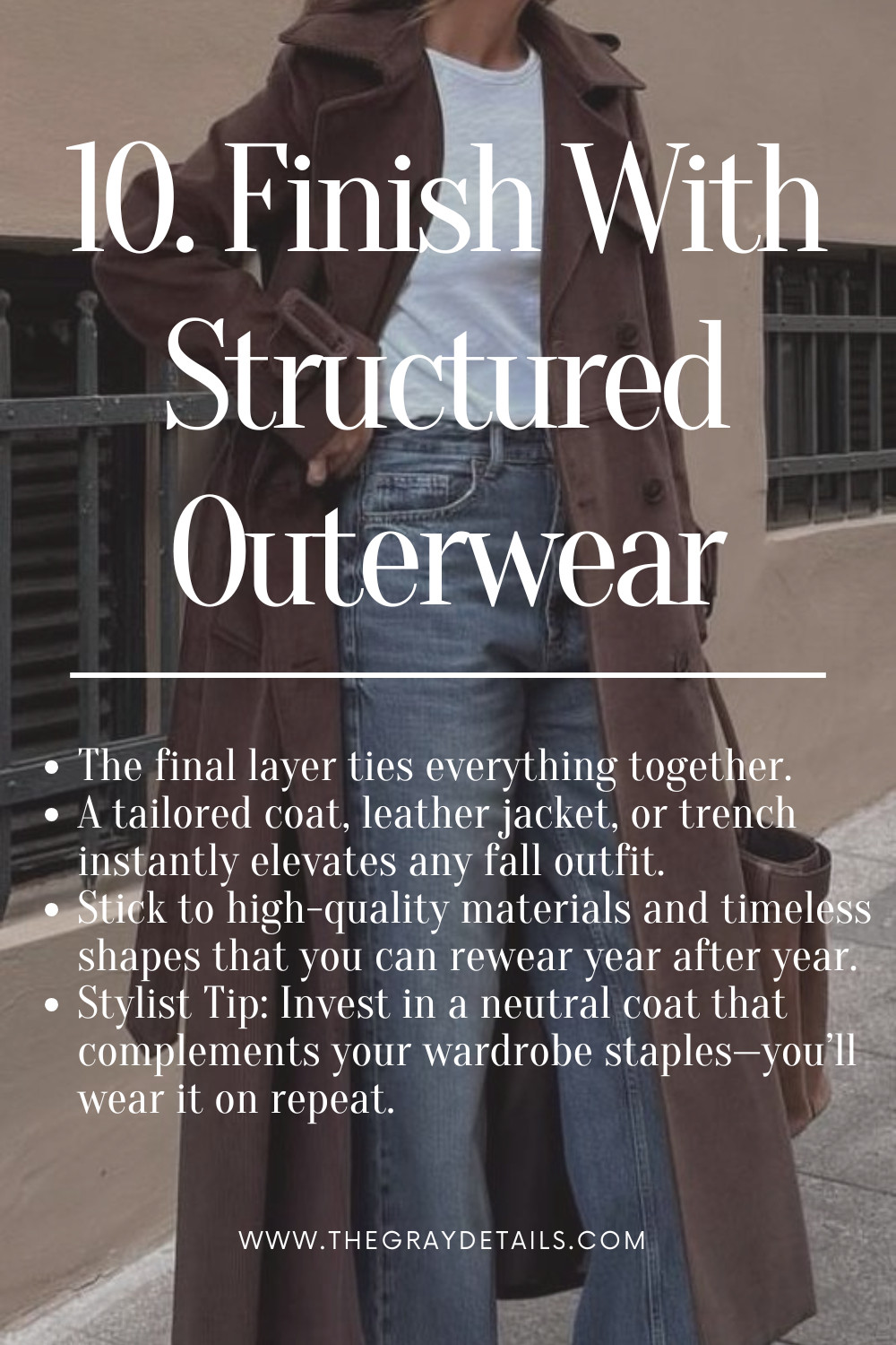 The final layer ties everything together. A tailored coat, leather jacket, or trench instantly elevates any fall outfit. Stick to high-quality materials and timeless shapes that you can rewear year after year. Stylist Tip: Invest in a neutral coat that complements your wardrobe staples—you’ll wear it on repeat. 

 #LTKSeasonal #LTKStyleTip #LTKWorkwear