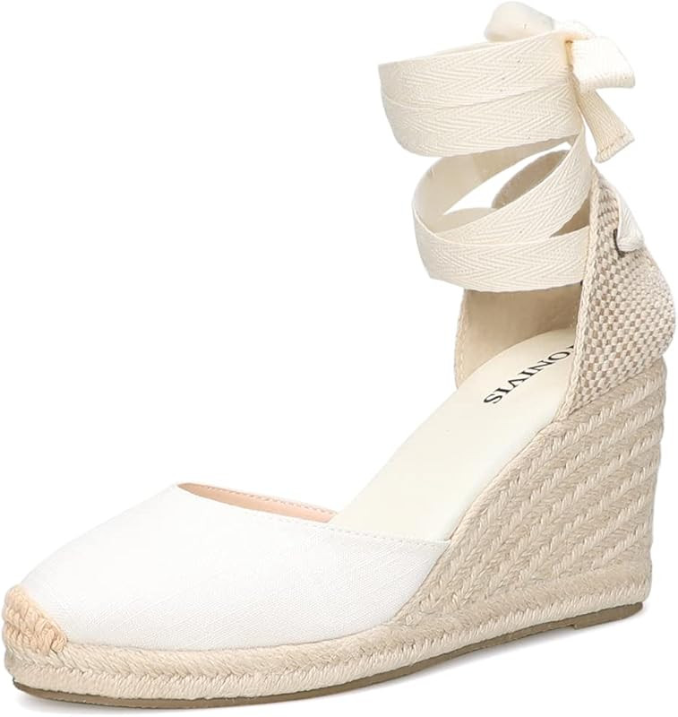 TONIVIS Women’s Platform Wedges Espadrilles, 3" Wedge, Soft Ankle-Tie Strap, Closed Toe, Classi... | Amazon (US)