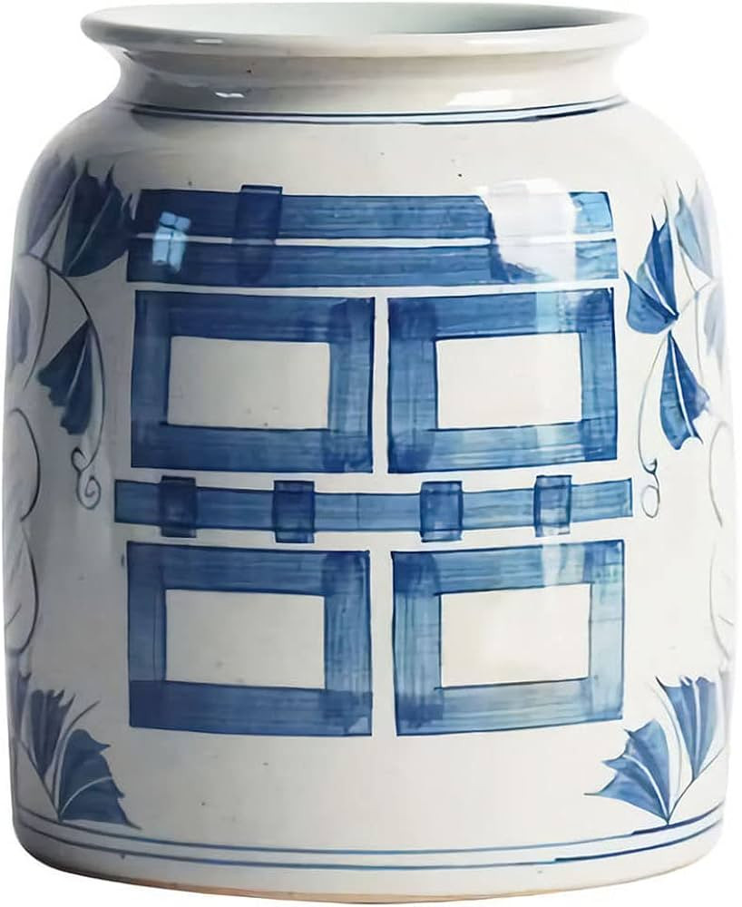 Chinese Ginger Jar Chinoiserie Vase, Home Decorative Vintage Blue and White Porcelain Vase Cerami... | Amazon (US)
