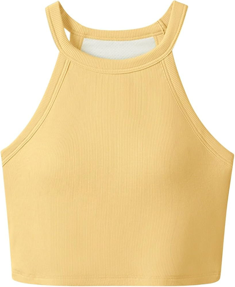 Ribbed Knit Tank Tops for Women Halter High Neck Seamless Cute Crop Top Basic Sleeveless Workout ... | Amazon (US)