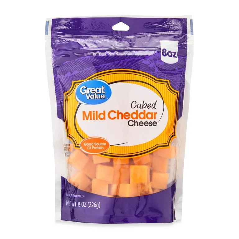 Great Value Cubed Mild Cheddar Cheese, 8 oz - Walmart.com | Walmart (US)