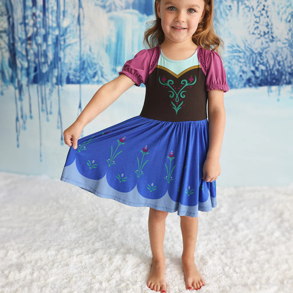 Blue Ruffled Cap Sleeve Girl Twirl Dress | Disney Frozen Anna | Posh Peanut