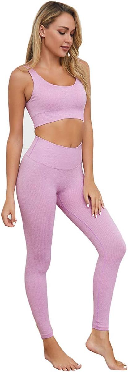 Women Activewear Set 2 Piece Sports Bra Seamless Leggings for Workout Yoga Gym | Amazon (US)