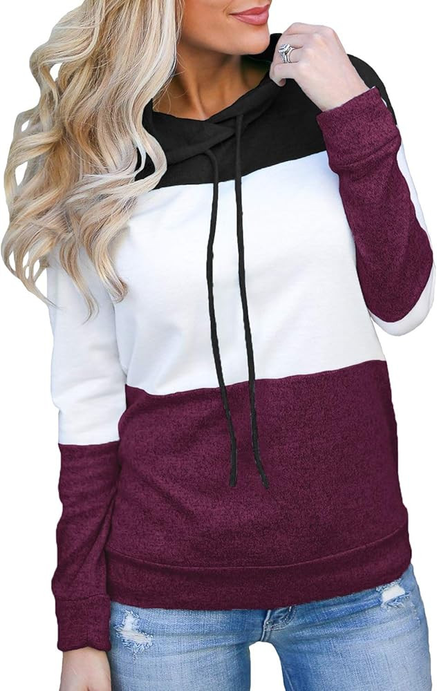 Topstype Women's Pullover Long Sleeve Fall Hoodies Color Block Tunics Loose Casual Sweatshirts | Amazon (US)