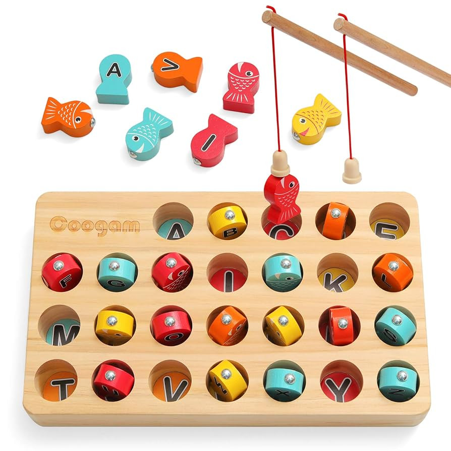 Coogam Wooden Magnetic Fishing Game, Fine Motor Skill Toy ABC Alphabet Color Sorting Puzzle, Mont... | Amazon (US)