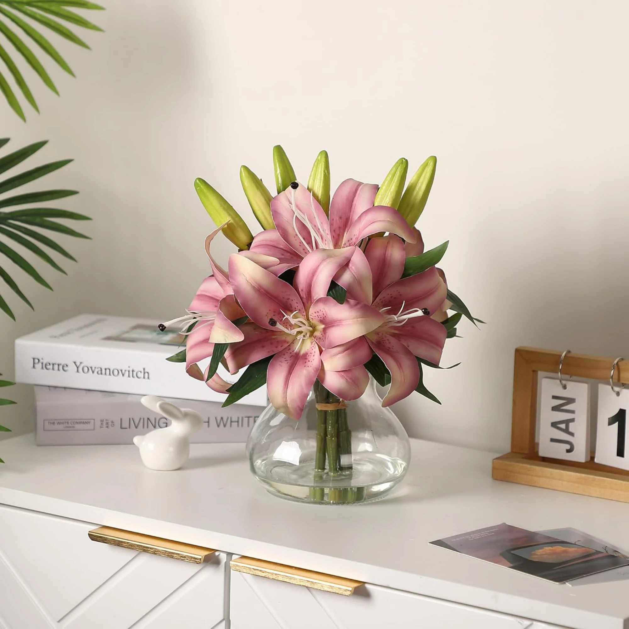 6-Pack Silk Artificial Lilies with Glass Vase, Lifelike Faux Flowers for Home Decor | Kohl's