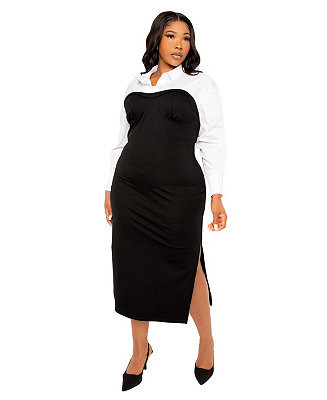 Plus Size Contrast Shirt Dress | Macy's