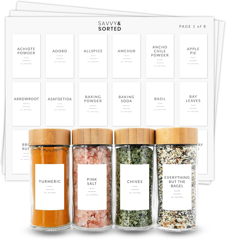 Minimalist Spice Jar Labels - 146 Preprinted Stickers for Organizing Containers, Herbs and Season... | Amazon (US)