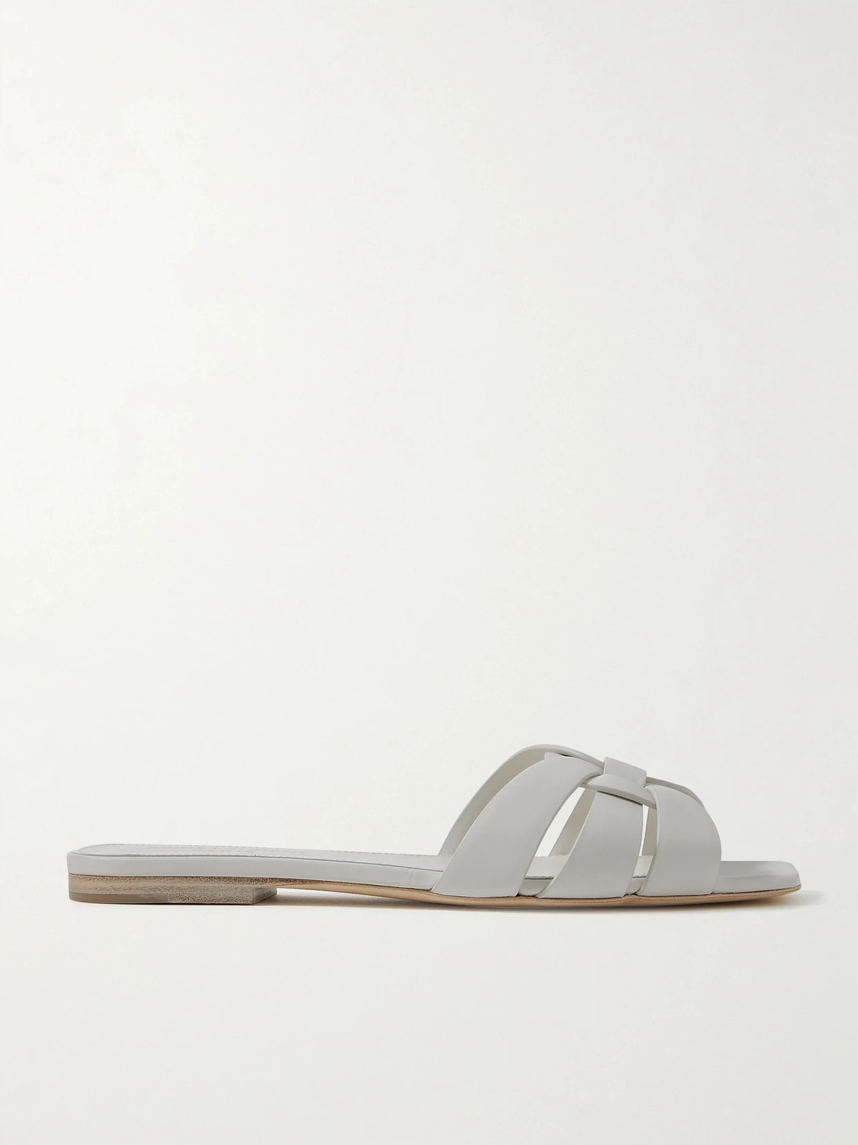 SAINT LAURENT - Tribute Woven Leather Slides - Off-white | NET-A-PORTER (US)