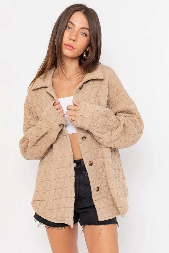 Taupe Quilted Jacket | PinkBlush Maternity