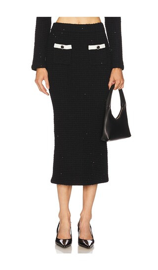 Black Textured Knit Midi Skirt in Black | Revolve Clothing (Global)