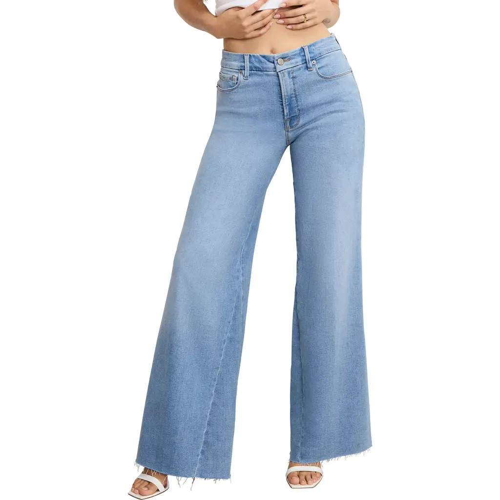Good American Good Waist High Waist Raw Hem Wide Leg Palazzo Jeans in Indigo983 at Nordstrom, Siz... | Nordstrom