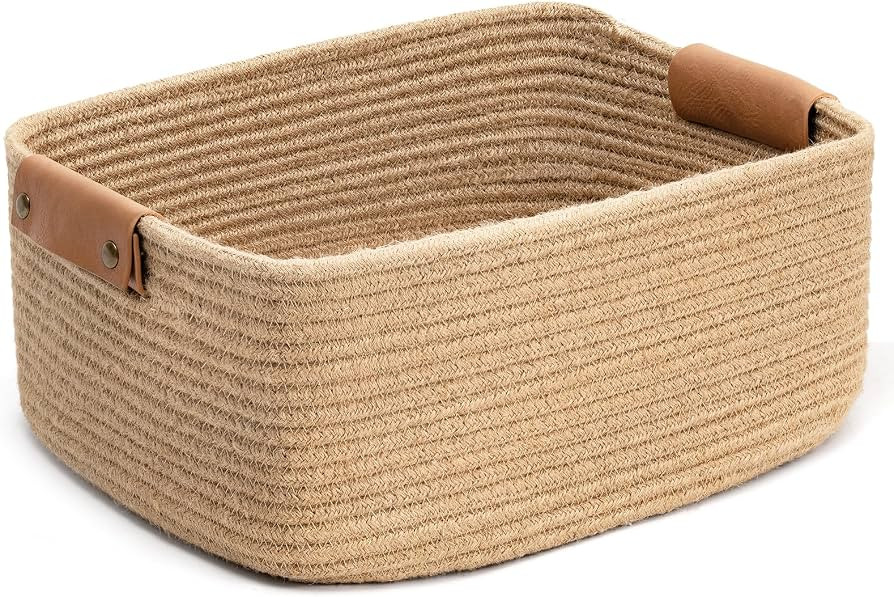 CHICVITA Large Woven Rope Gift Basket with Leather Handles, 20L, Jute | Amazon (US)