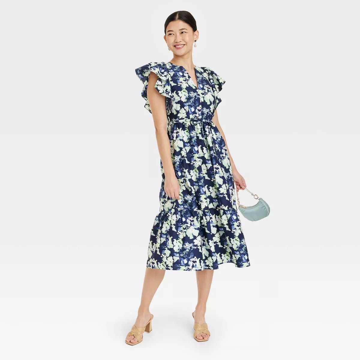 Women's Flutter Short Sleeve Poplin Tiered Midi Dress - A New Day™ | Target