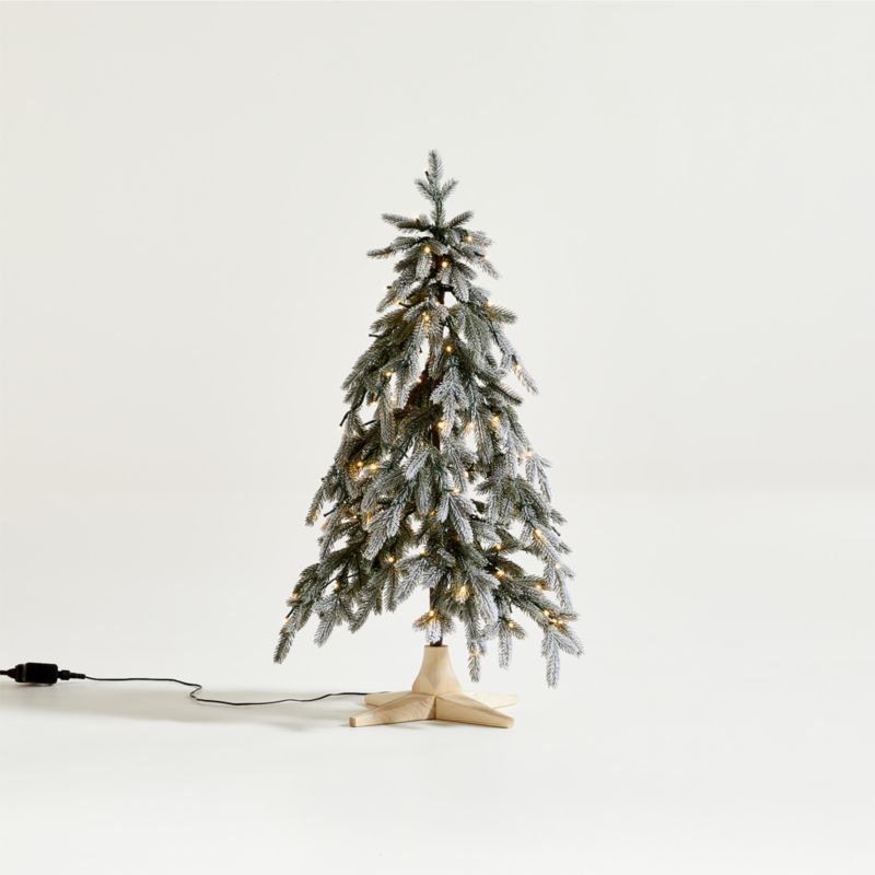Flocked Downswept Pre-Lit LED Christmas Tree 3' | Crate & Barrel | Crate & Barrel