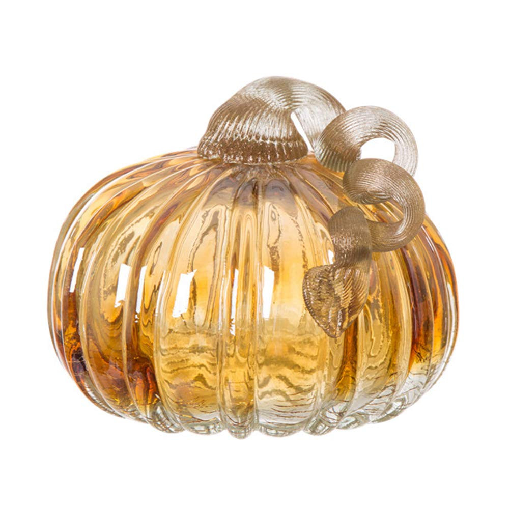 Glitzhome 4.72 Inch Amber Hand Blown Two-Tone Crackle Glass Pumpkin Ornaments Elegant Table Accen... | Amazon (US)