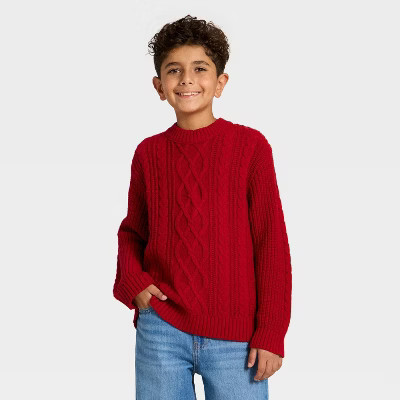Boys' Cable Knit Pullover Sweater - Cat & Jack™ Red XS | Target