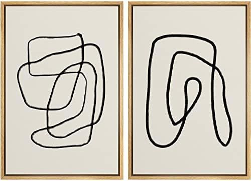 SIGNWIN Framed Wall Art Print Set Black Lines Over Tan Plain Background Abstract Swirly Digital A... | Amazon (US)