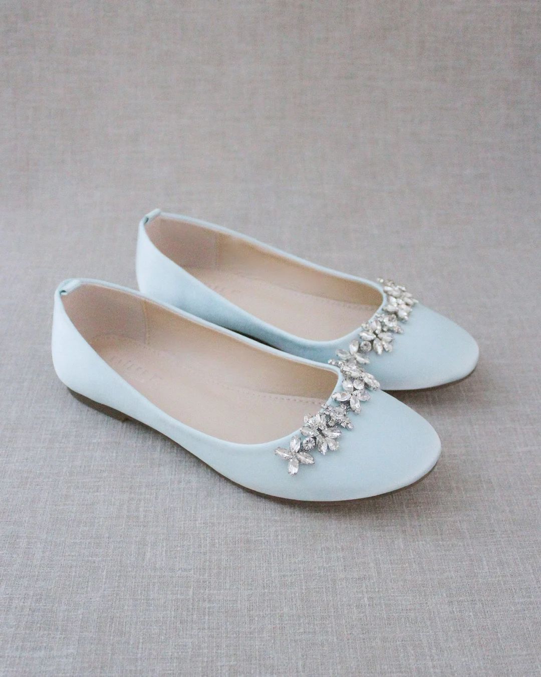 Light Blue Satin Round Toe Flats With FLORAL RHINESTONES Classic Wedding Shoes, Bridal Shoes, Wom... | Etsy (US)