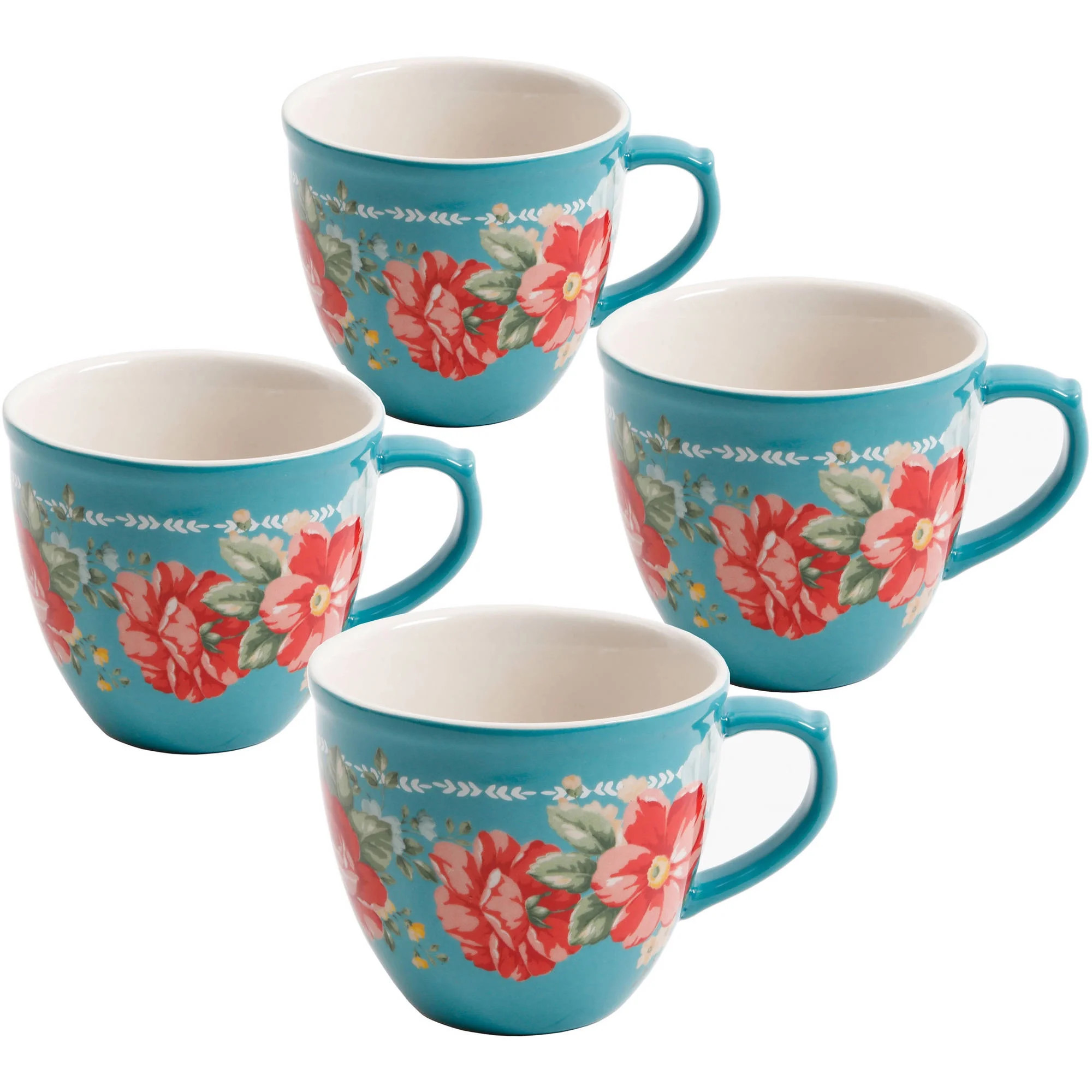 The Pioneer Woman Vintage Floral 4-Piece Mug Set, 16 fl oz - Walmart.com | Walmart (US)