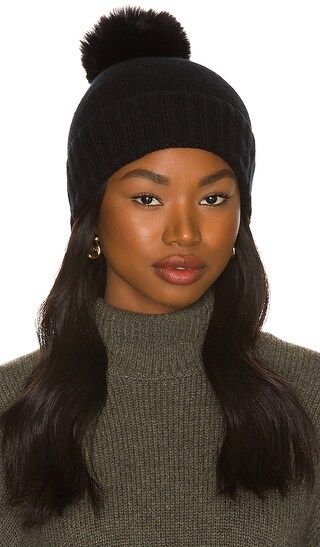 Cashmere Slouchy Cuff Beanie with Faux Fur Pom in Black | Revolve Clothing (Global)