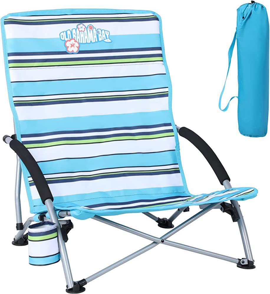 Old Bahama Bay Low Beach Camping Folding Chair with Cup Holder & Carry Bag Compact & Heavy Duty f... | Amazon (US)