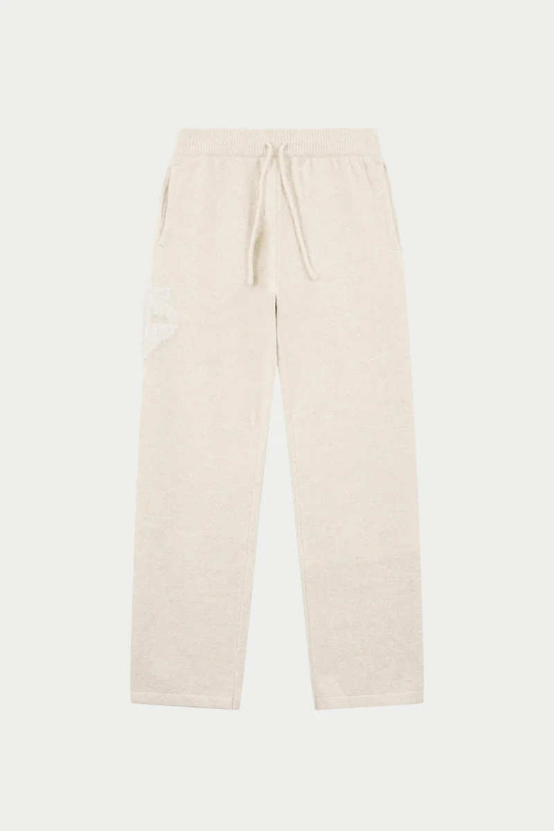 MONOGRAM FLUFFY KNIT JOGGERS - BEIGE | The Couture Club