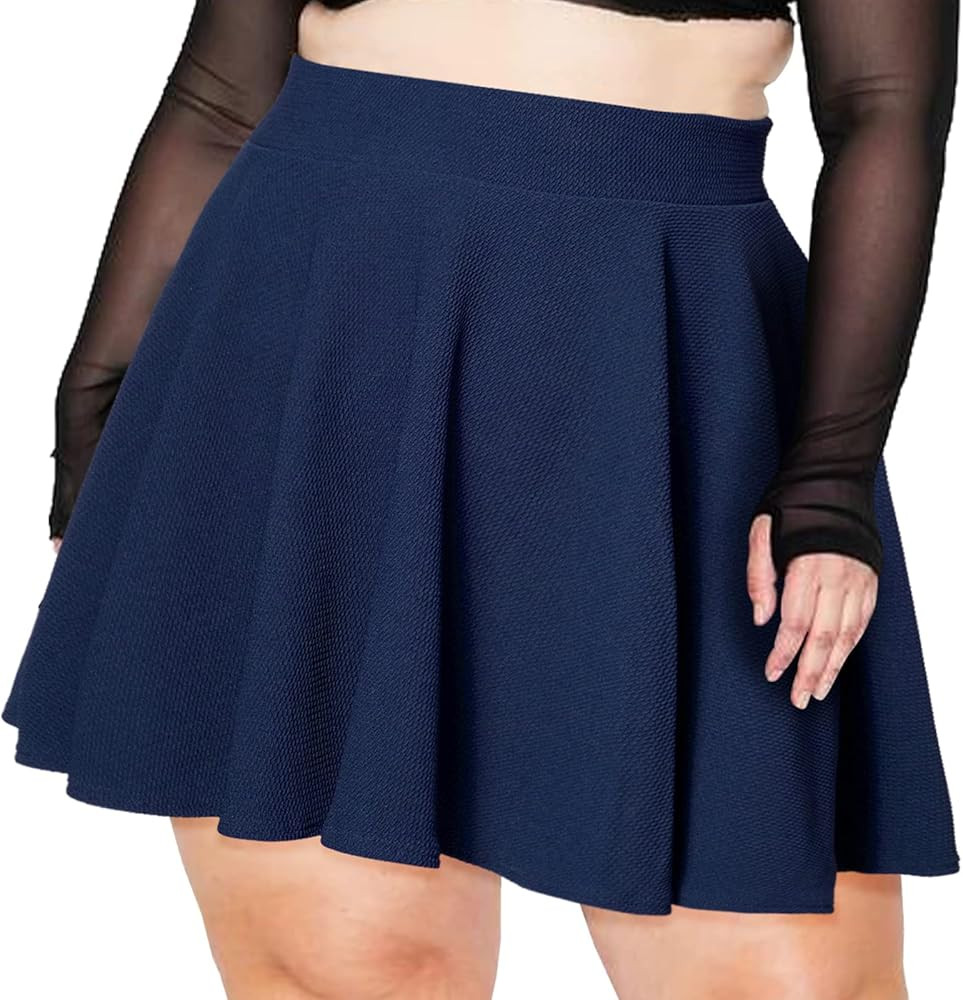 Moon Wood Women's Plus Size Mini Skater Skirt- Basic Versatile High Waisted Flared Casual Stretch... | Amazon (US)