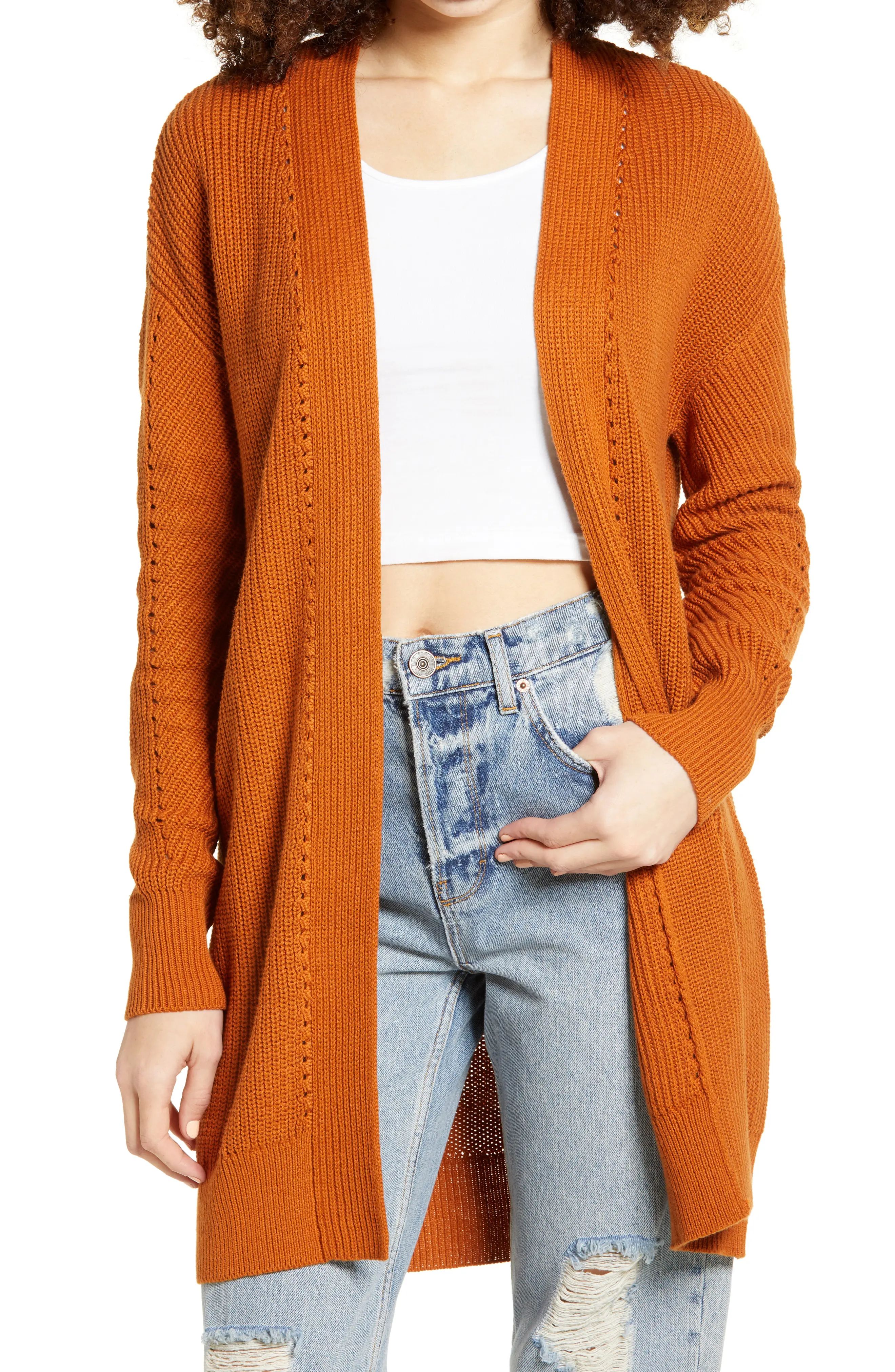 Women's Bp. Open Stitch Cardigan, Size XX-Small - Brown | Nordstrom