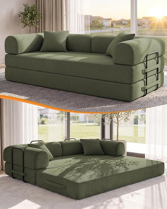 6-in-1 Corduroy Boneless Loveseat Sleeper Sofa with Pillows,Modular Pull Out Couch,No Assembly,Li... | Amazon (US)
