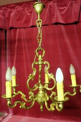 Heavy French Vintage Embossed Brass Chandelier Rococo Bird Cage Style 5 Arms  | eBay | eBay UK