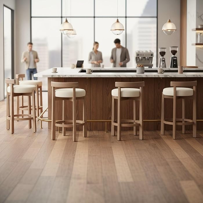 LukeAlon Linen Counter Stools Set of 5, Upholstered 26.5” Seat Height Low Barstools with Natura... | Amazon (US)