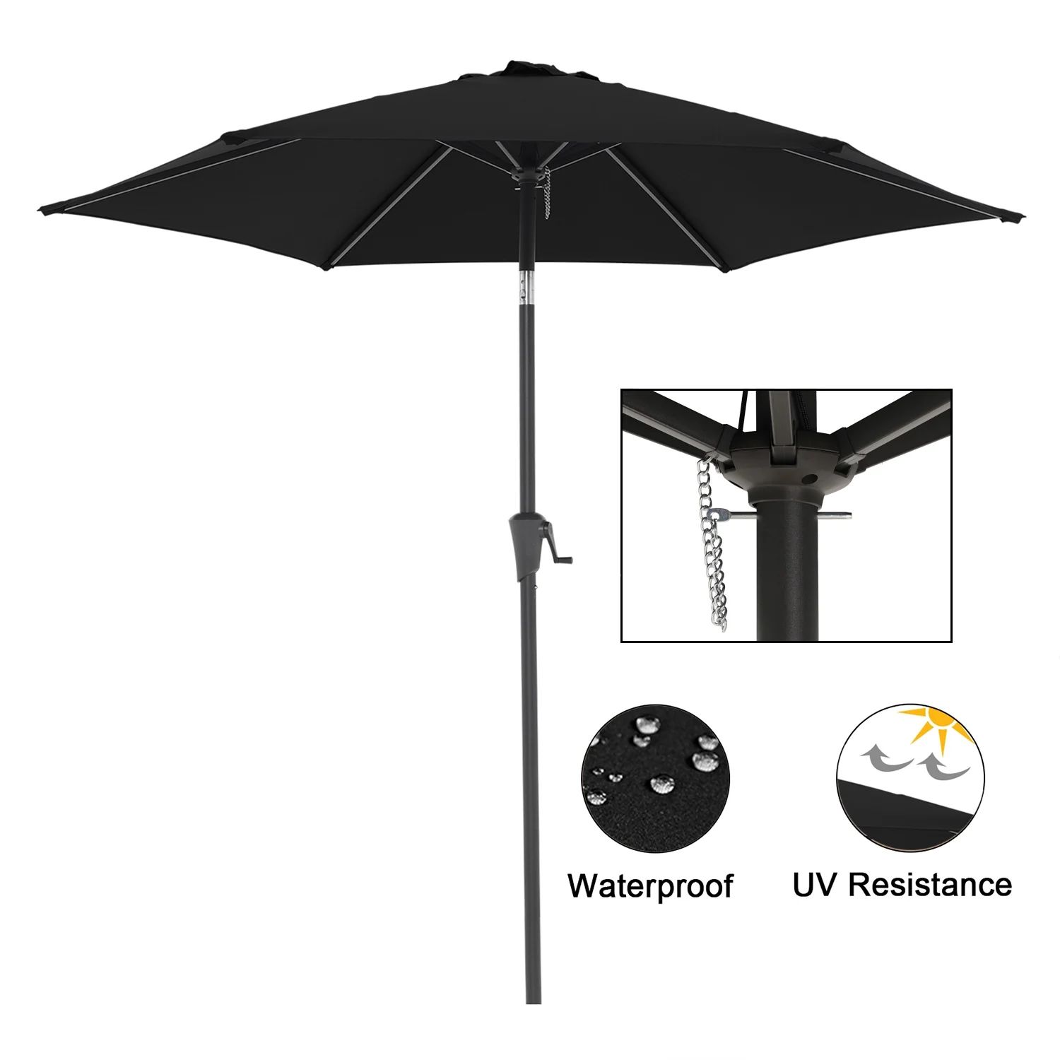 7.5 ft Patio Umbrella Outdoor Table Market Umbrella with Push Button Tilt and Crank, 6 Ribs, Blac... | Walmart (US)