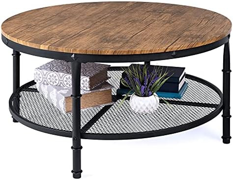 Best Choice Products 2-Tier 35.5in Round Industrial Coffee Table, Rustic Steel Accent Table for L... | Amazon (US)