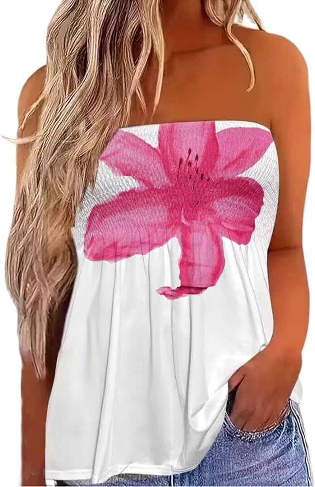 Patchwork Print Tube Tops Women Elastic Trim Strapless Vintage Blouse Multicolour Off The Shoulde... | Amazon (US)