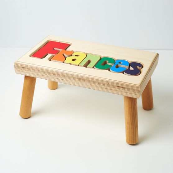 Hollow Woodworks Personalized Maple Puzzle Stool Bench – Natural Wood | The Tot