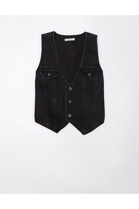 AE Denim Vest Women's Black Wash S | American Eagle Outfitters (US & CA)