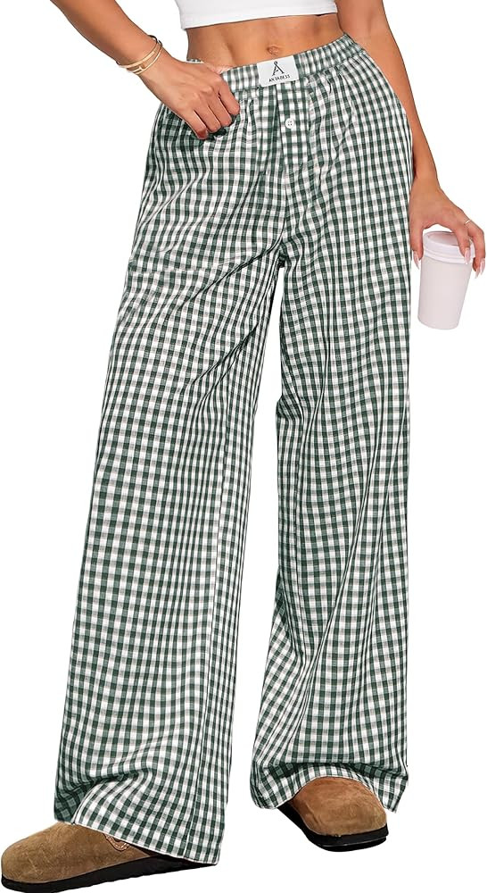 ANRABESS Womens Striped Gingham Pants 2025 Pajama Lounge Boxer Pants Cute Comfy PJ Bottoms with P... | Amazon (US)