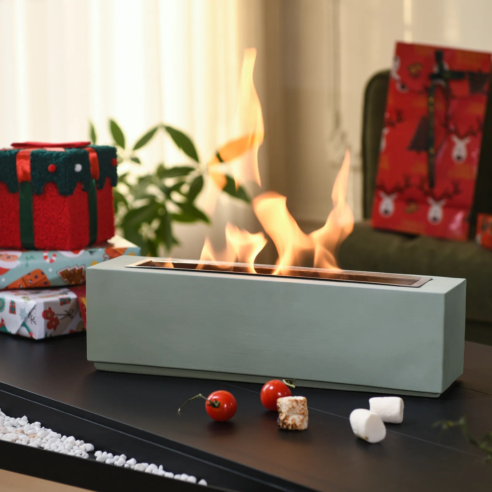 15.6" Arctic Green Concrete Tabletop Firepit | Wayfair North America