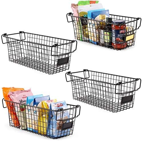 4 Pack Large Stackable Wire Baskets For Pantry Storage and Organization - Metal Storage Bins for ... | Amazon (US)