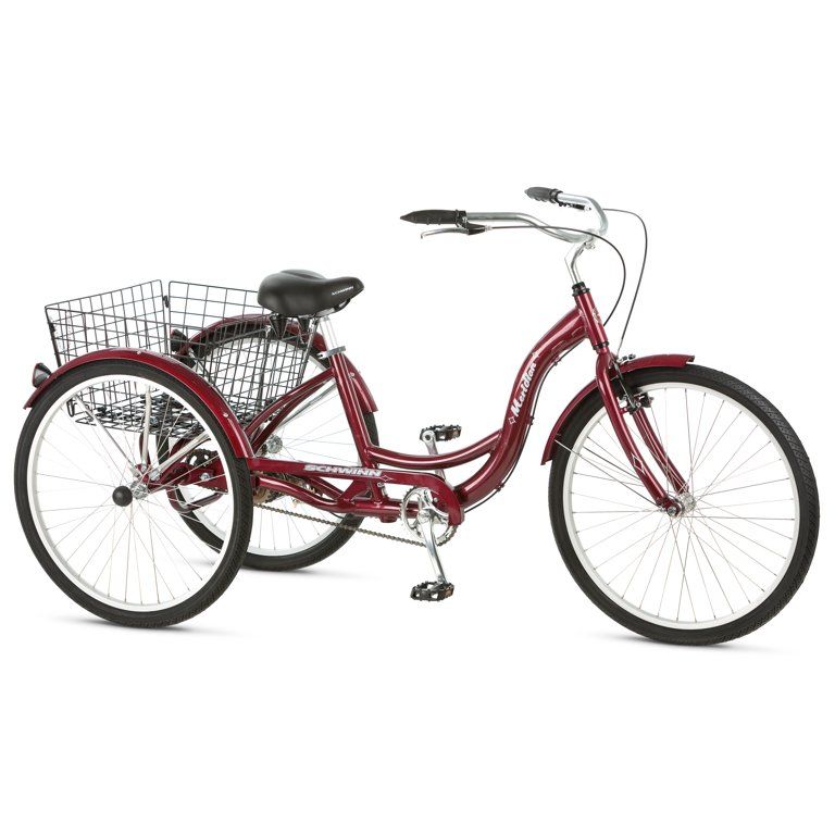 Schwinn Meridian Adult Tricycle, 26-inch wheels, rear storage basket, Cherry | Walmart (US)
