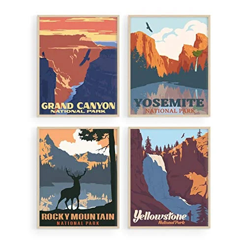 Haus and Hues Vintage National Park Posters Set of 4 - National Parks Art Prints Nature Wall Art ... | Walmart (US)