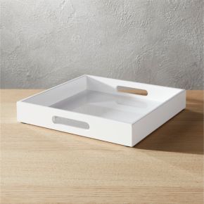 high-gloss small square white tray | CB2