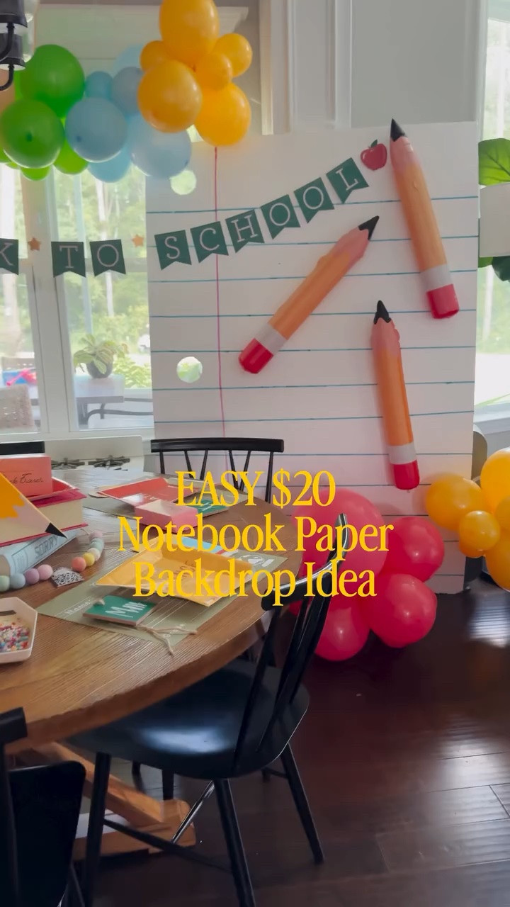 DIY Notebook Paper Backdrop –📚✏️ Easy step-by-step guide:

1️⃣ Pick up an 8ft white foam board + yardstick from Home Depot
2️⃣ Trim about 2ft off to make it more manageable
3️⃣ Peel off the shiny side to reveal the matte surface

Draw Your Lines:
✏️ Lightly sketch with a pencil + yardstick:
• One vertical margin line, 18” from the left edge
• Horizontal lines starting 18” from the top, then every 15” down (about 12 total)
🖊 Trace over your pencil lines with a pink marker (margin) and blue marker (ruled lines)

Create the Holes:
⭕ Use a small bowl to trace 3 circles in the margin
(First near the top, then skip 5 blue lines between each)
✂️ Cut them out with scissors or an X-Acto knife

Decorate:
🎈 Add balloons, a banner, or a fun message
Make it personal and photo-ready!

Perfect for first day of school pics or classroom decor! Follow @occasions.byshakira for more ideas 

💬 Comment “SHOP” to get a DM with all the supply links!
📌 Save this for your back-to-school prep! https://liketk.it/5YOv0