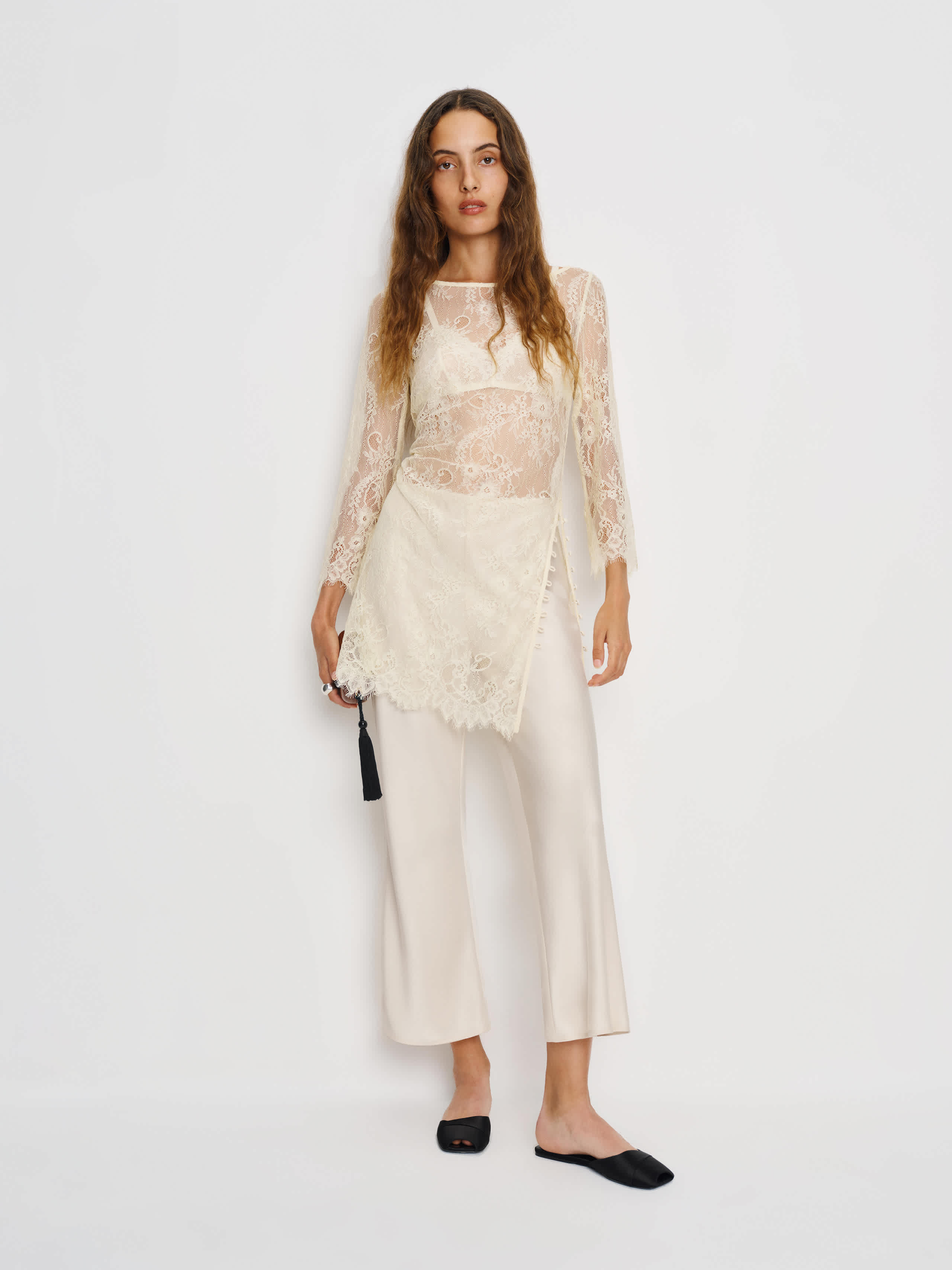 Reformation Gale Satin Mid Rise Capri Pant Ivory Small | Reformation (Global)