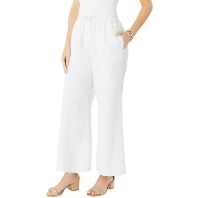 Roaman's Women's Plus Size Linen Wide-Leg Pant - 30 W, White | Target