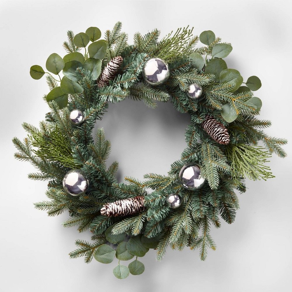 22in Unlit Greenery Eucalyptus Silver Shatter-Resistant Artificial Christmas Wreath - Wondershop | Target